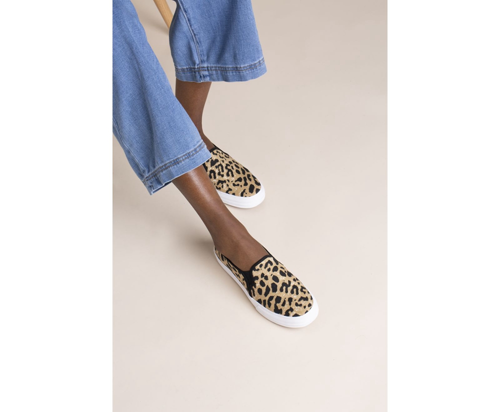 Keds Slip Ons Damen Braun - Double Decker Leopard - ZRD-316754